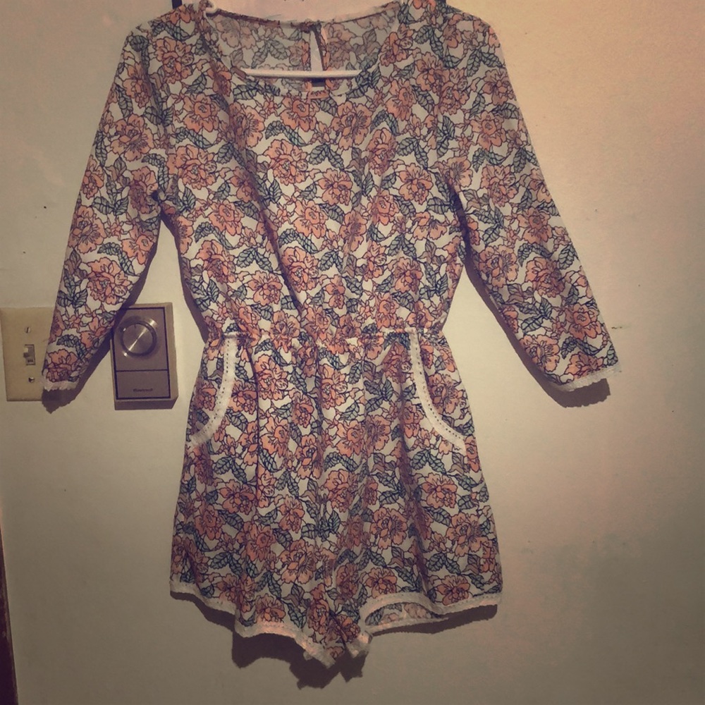 Coral floral romper ,